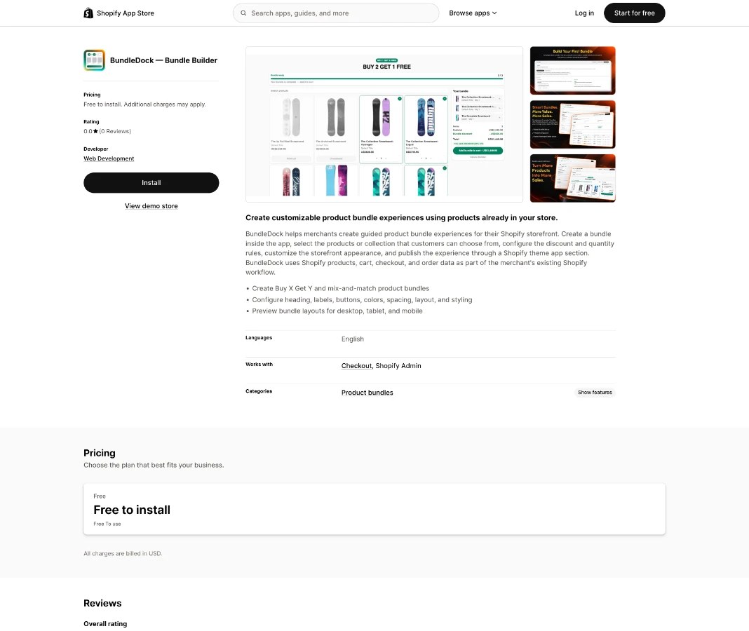 Screenshot of the BundleDock bundle builder app listing